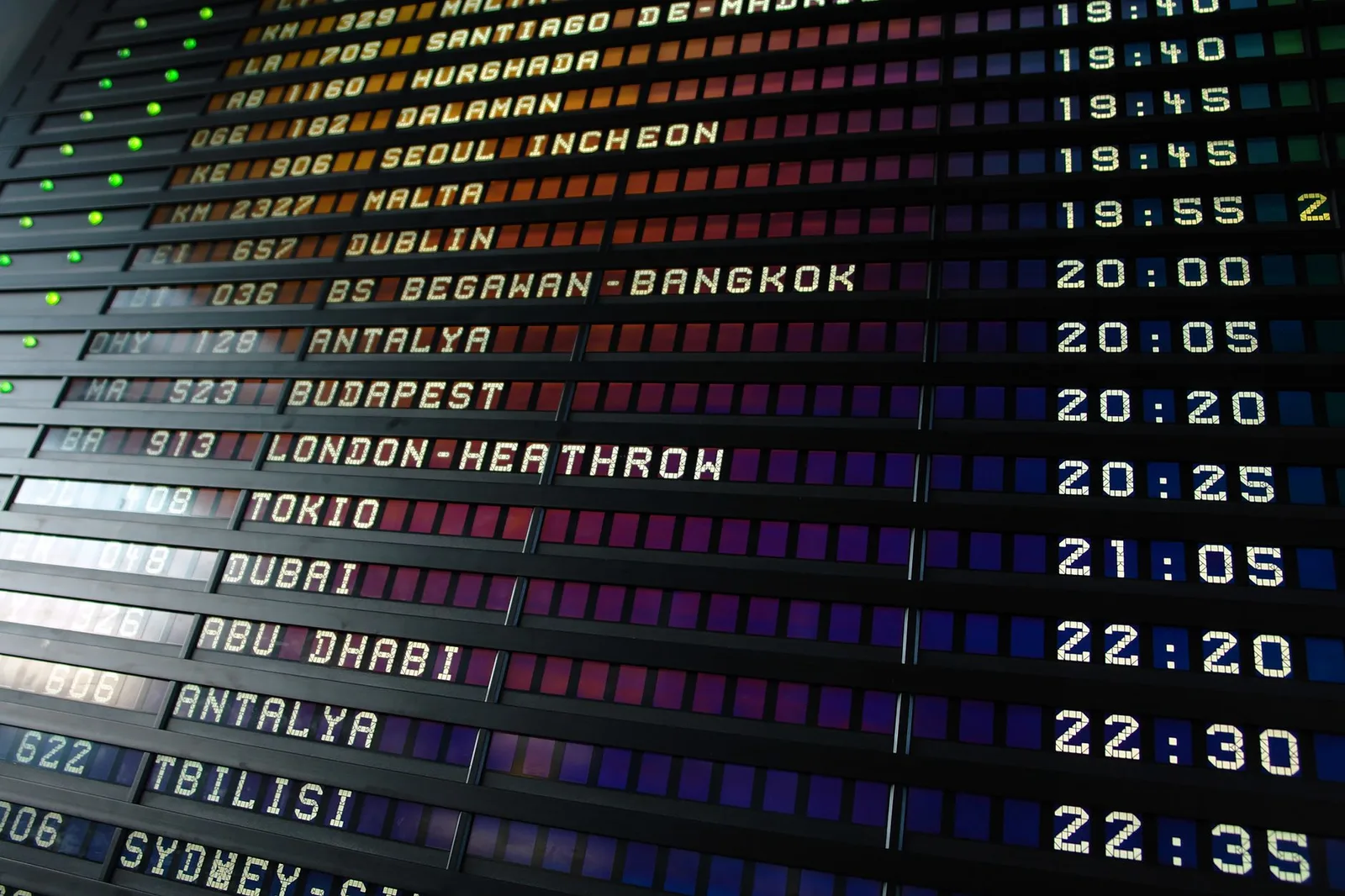 An airport departure board