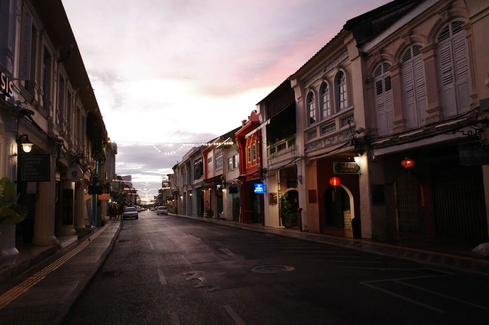 Sino-Portuguese street in Phuket Old Town at dusk